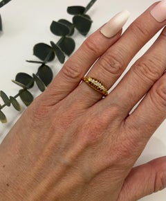 Antique 18ct Yellow Gold Victorian Diamond 5 Stone Carved Half Hoop Ring