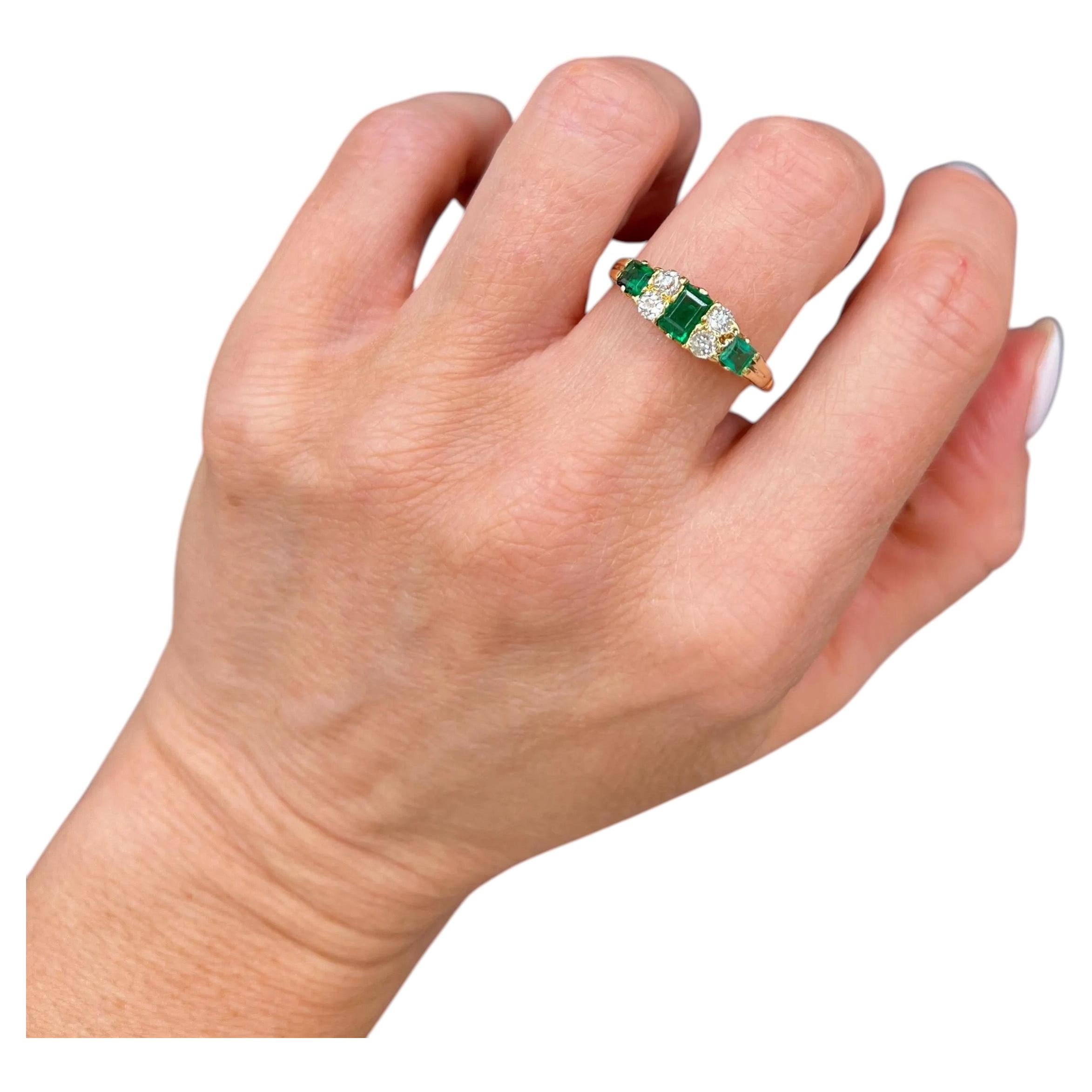 Antique 18ct Yellow Gold, Victorian Emerald and Diamond Carved Ring