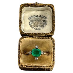 Antique 18ct Yellow Gold, Victorian Emerald and Rose Diamond Ring, Circa 1880