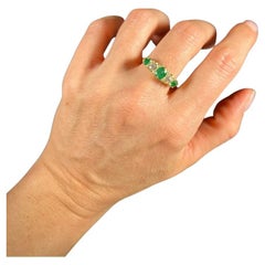 Antique 18ct Yellow Gold Victorian Emerald 
Diamond Five Stone Carved Ring