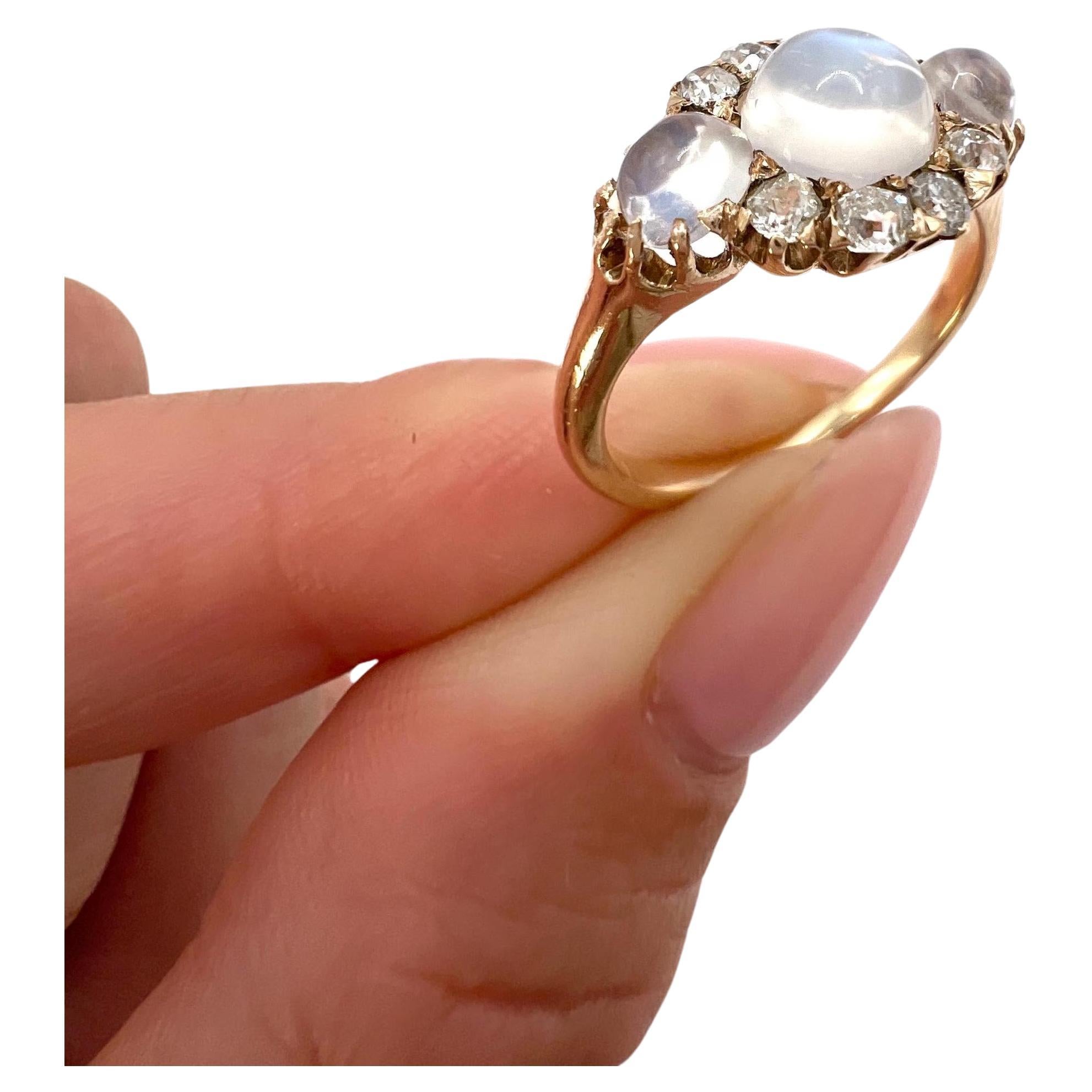 Antique 18ct Yellow Gold, Victorian era Cabochon Moonstone & Diamond Ring