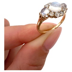 Antique 18ct Yellow Gold, Victorian era Cabochon Moonstone & Diamond Ring