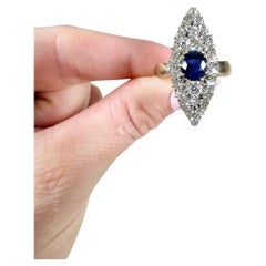 Anello antico in oro giallo 18ct vittoriano con zaffiro naturale e diamante marquise