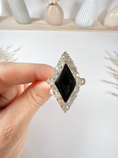 Antique 18ct Yellow Gold Victorian Onyx & Diamond Marquise Ring