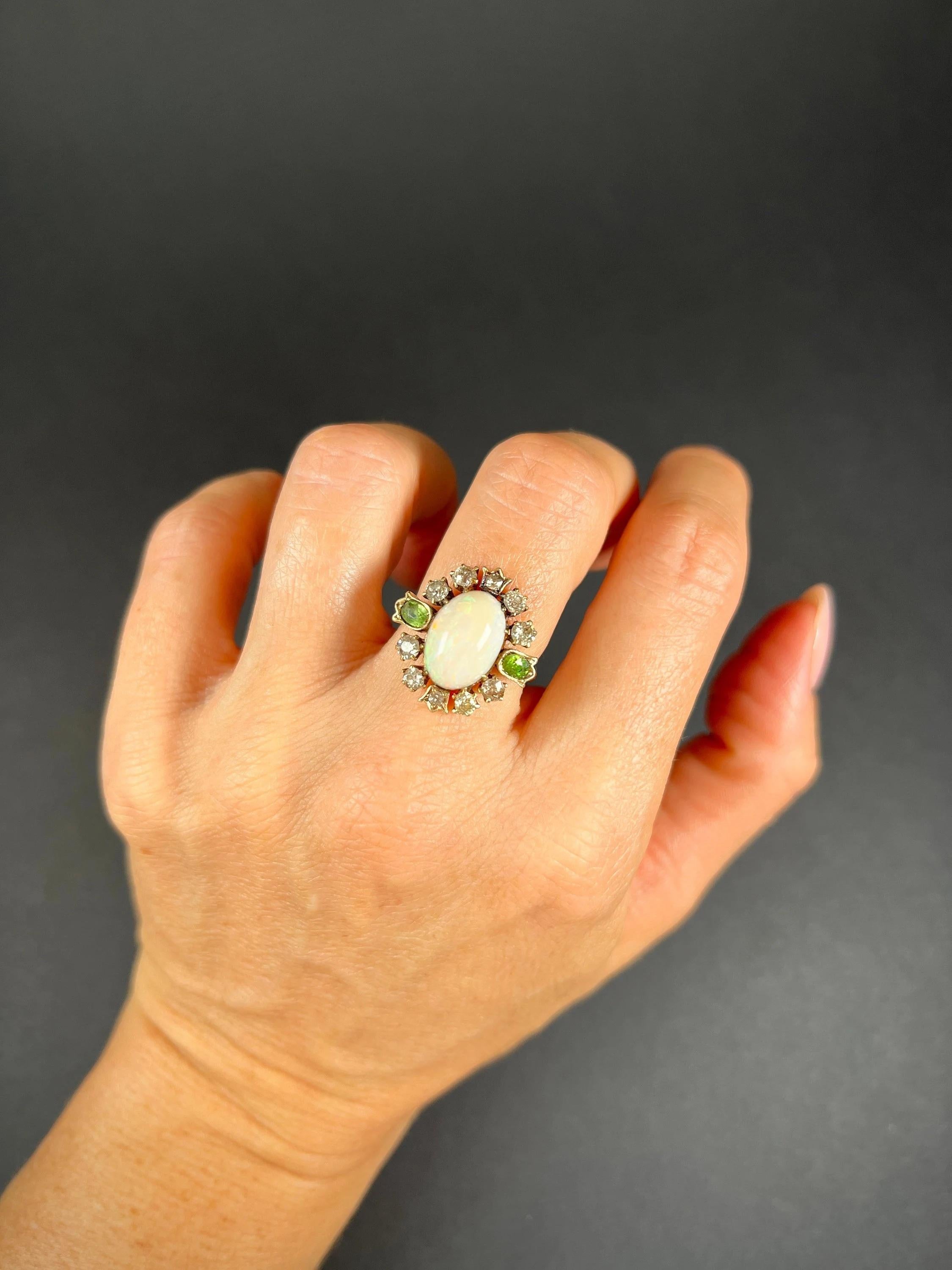 Antique 18ct Yellow Gold Victorian Opal, Diamond & Demantoid Garnet Cluster Ring For Sale 3