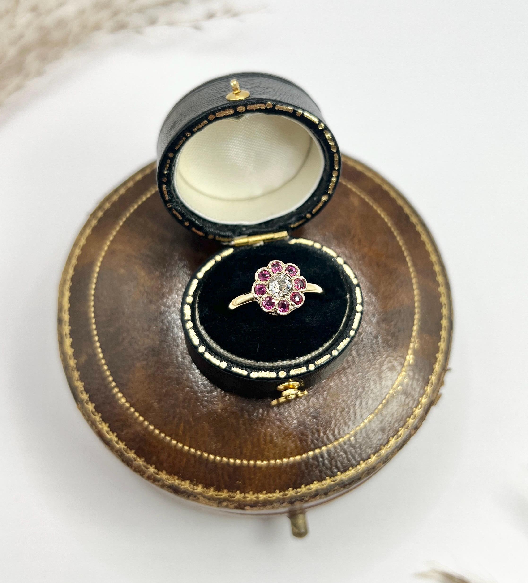 Antique 18ct Yellow Gold, Victorian Ruby & Diamond Daisy Cluster Ring 5