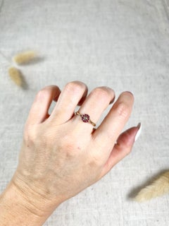 Antique 18ct Yellow Gold Victorian Ruby & Diamond Round Cluster Target Ring