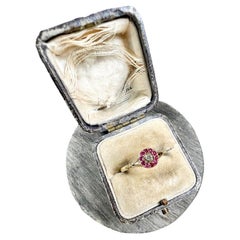 Antique 18ct Yellow Gold Victorian Ruby & Diamond Round Cluster Target Ring