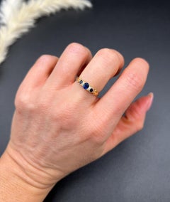 Antique 18ct Yellow Gold, Victorian Sapphire & Diamond 3 Stone Ring