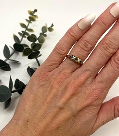 Antique 18ct Yellow Gold, Victorian Sapphire & Diamond Five Stone Band Ring