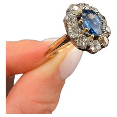 Antique 18ct Yellow Gold, Victorian Sapphire & Diamond Oval Cluster Ring