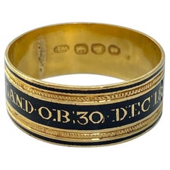 Antique 18ct Yellow Gold Wide Black Enamel Mourning Band Ring