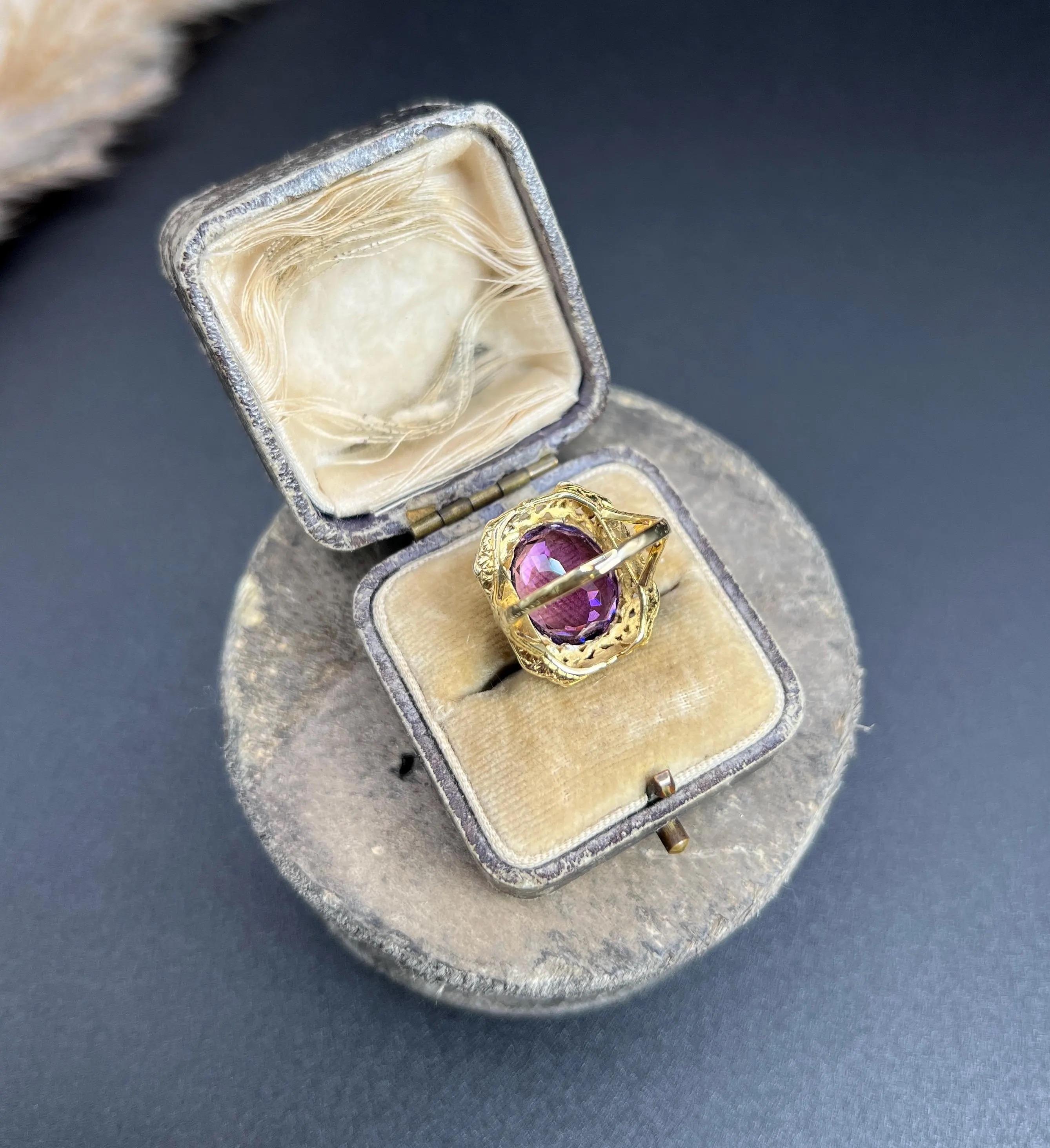 Antique 18ct Yellow & White Gold Art Nouveau Oval Amethyst Ring For Sale 5