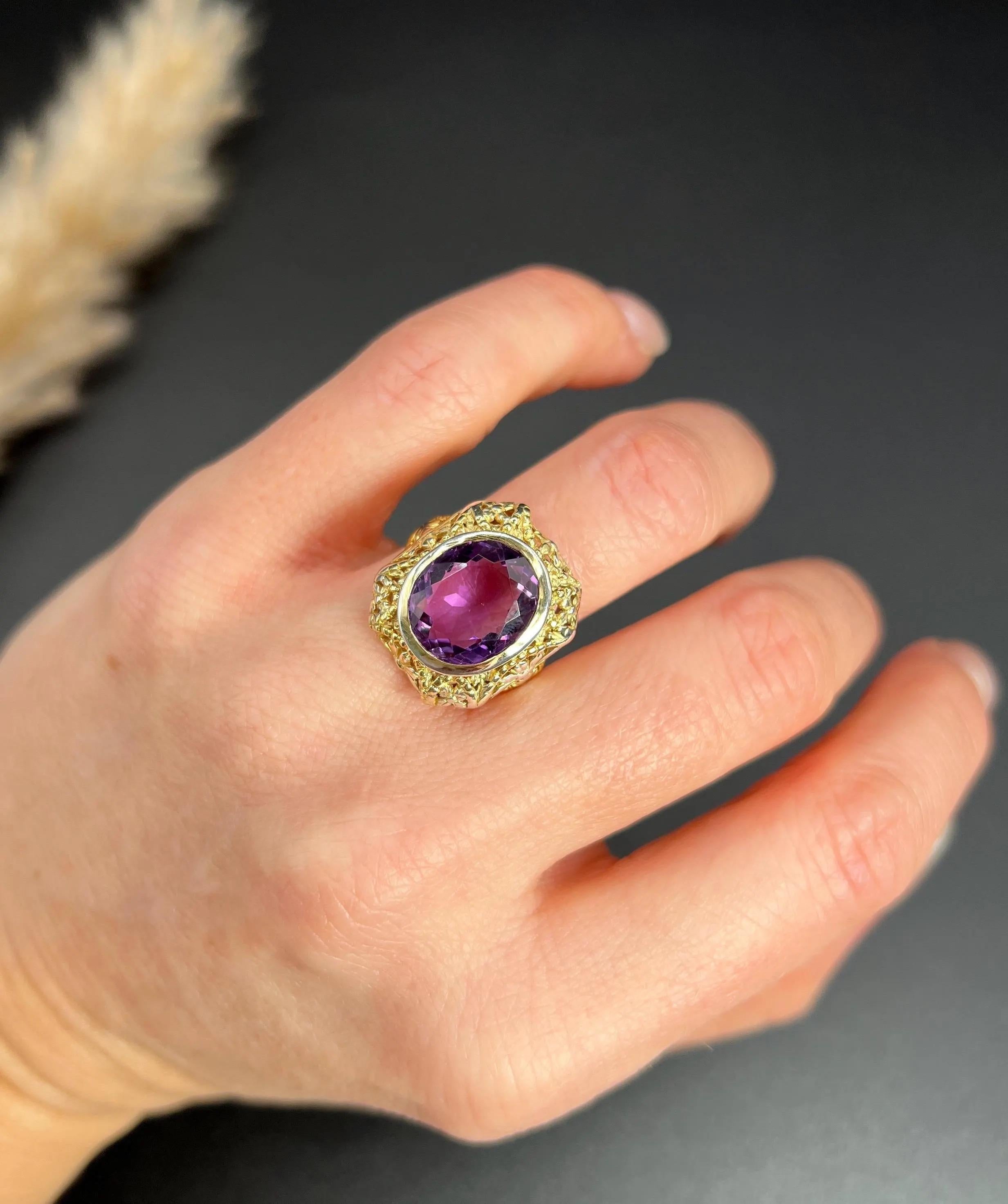 Antique 18ct Yellow & White Gold Art Nouveau Oval Amethyst Ring For Sale 7