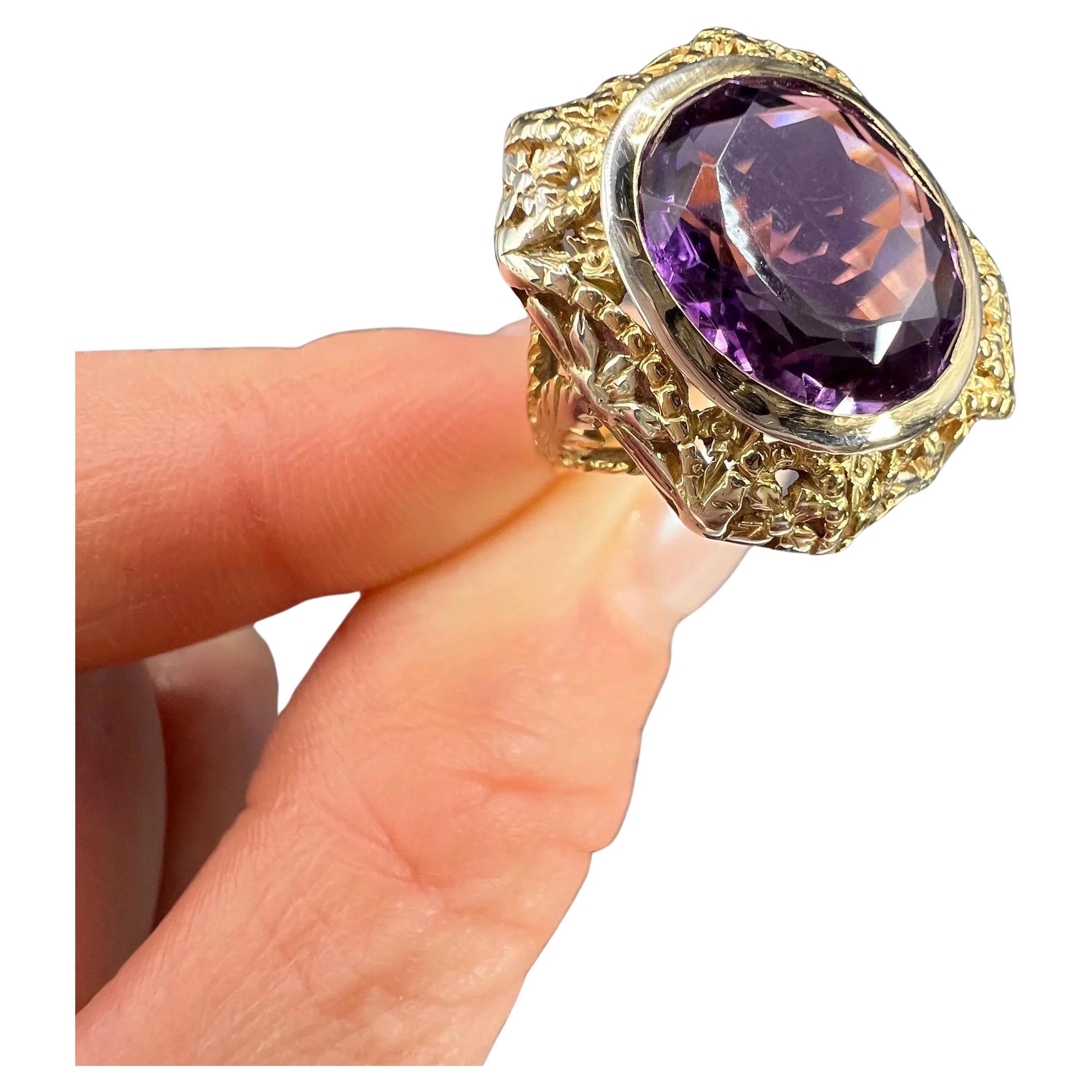 Antique 18ct Yellow & White Gold Art Nouveau Oval Amethyst Ring