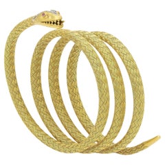 Antique 18ct Yellow Woven Gold and Diamond Snake Bracelet Circa 1870