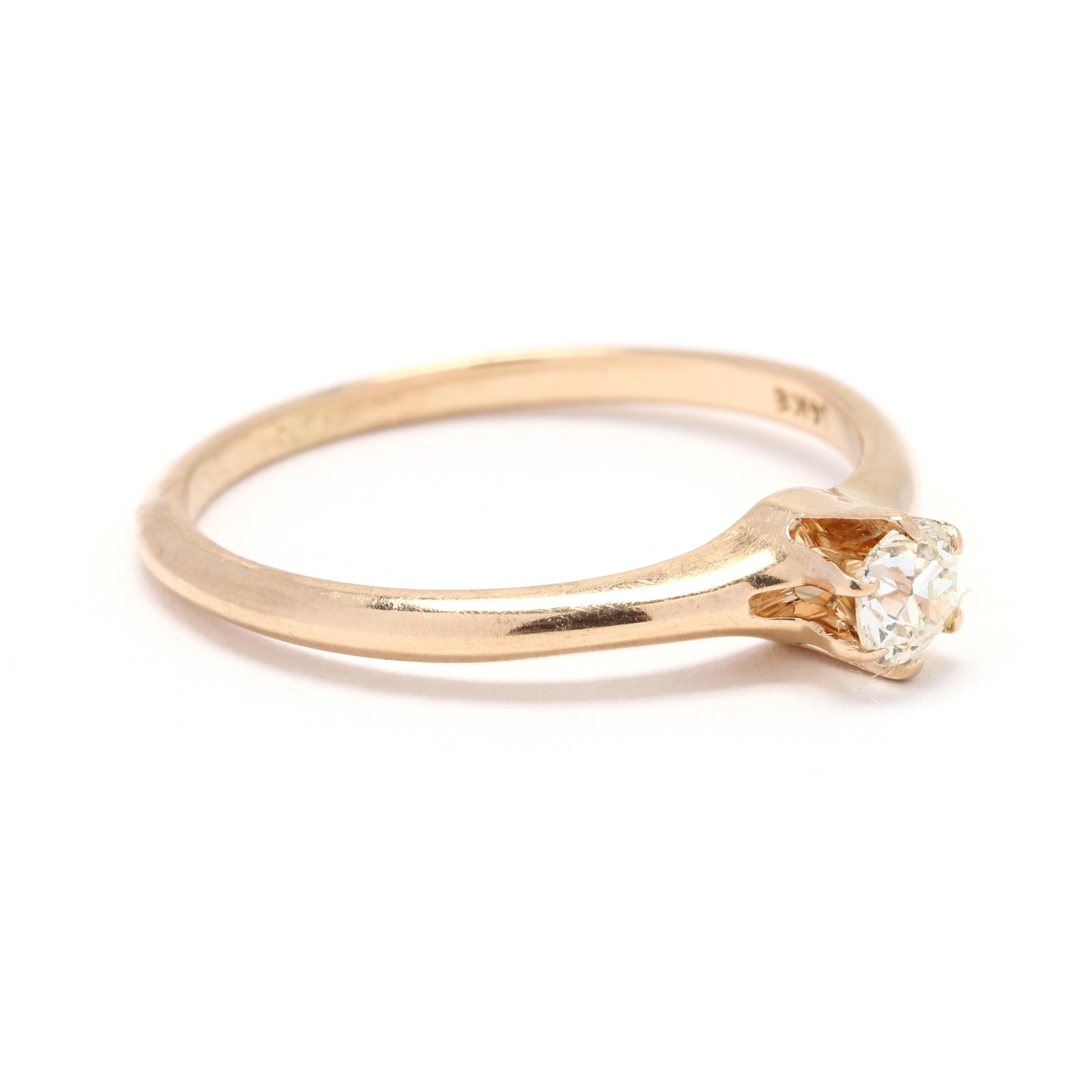 Discover the charm of a bygone era with our Antique .18ctw Diamond Engagement Ring, beautifully crafted in 14k yellow gold. This stunning ring features a total diamond weight of .18 carats, elegantly set in a timeless design that exudes vintage
