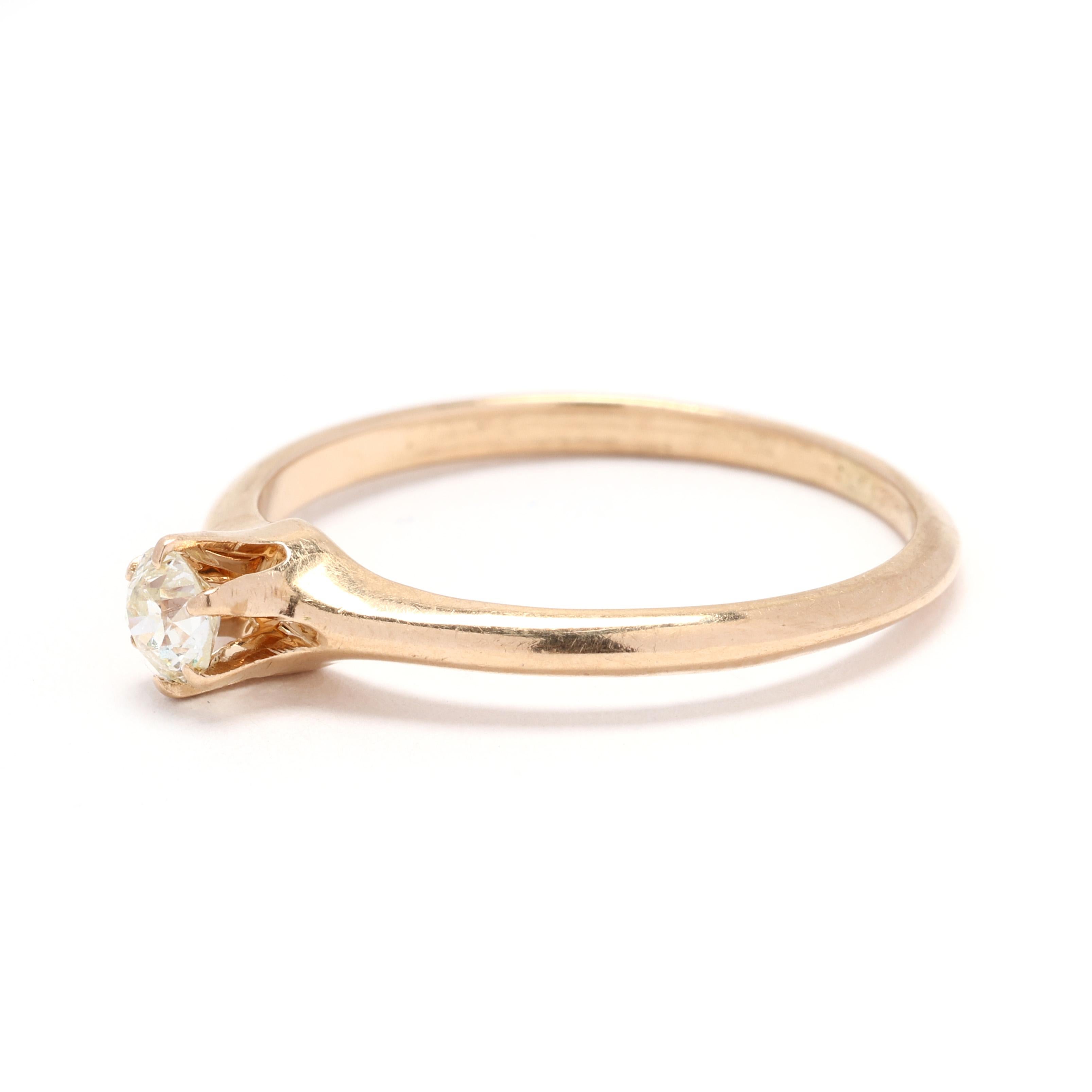 Antique .18ctw Diamond Engagement Ring, 14k Yellow Gold, Ring Size 6.5 In Good Condition For Sale In McLeansville, NC