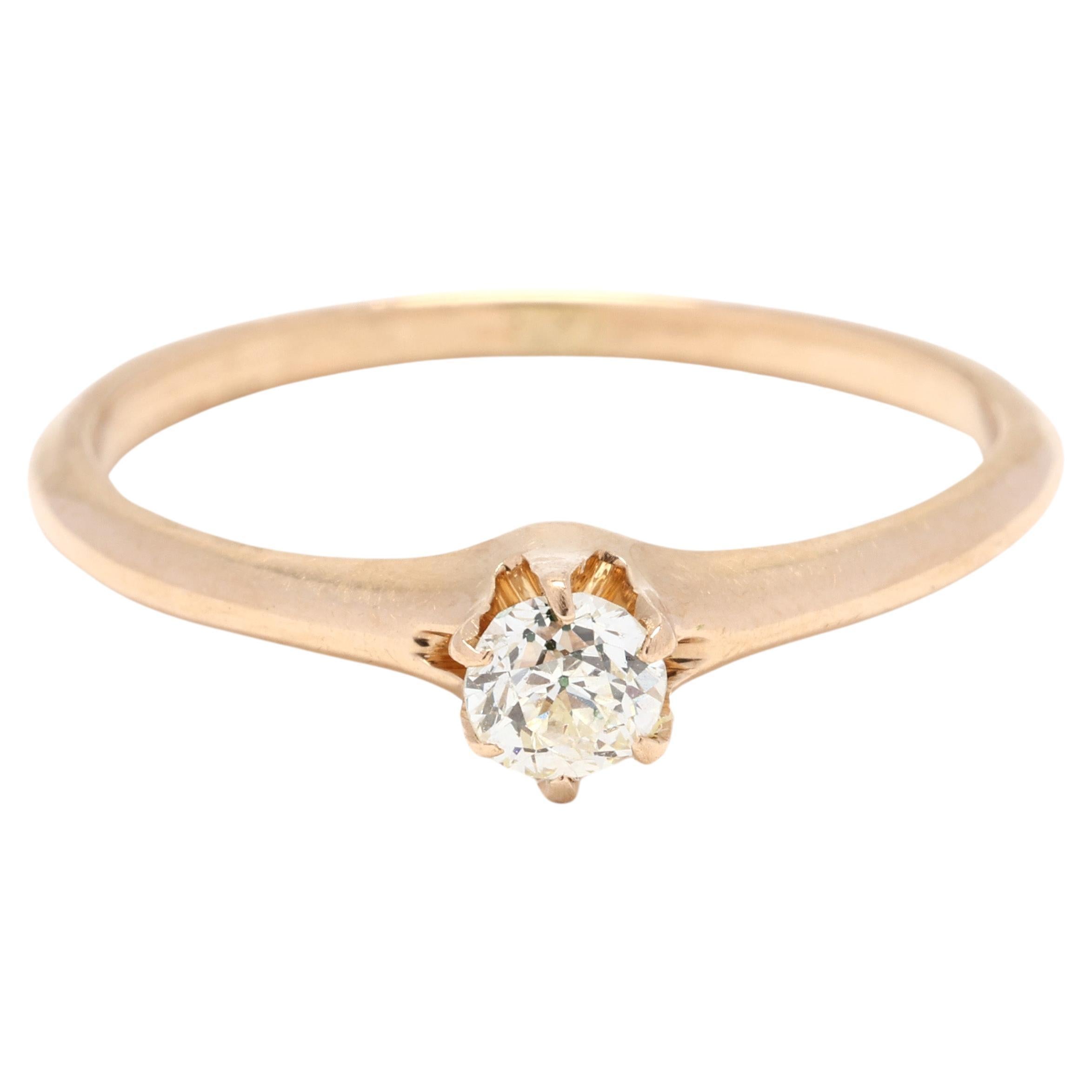 Antiker .18ctw Diamant-Verlobungsring, 14k Gelbgold, Ring Größe 6,5