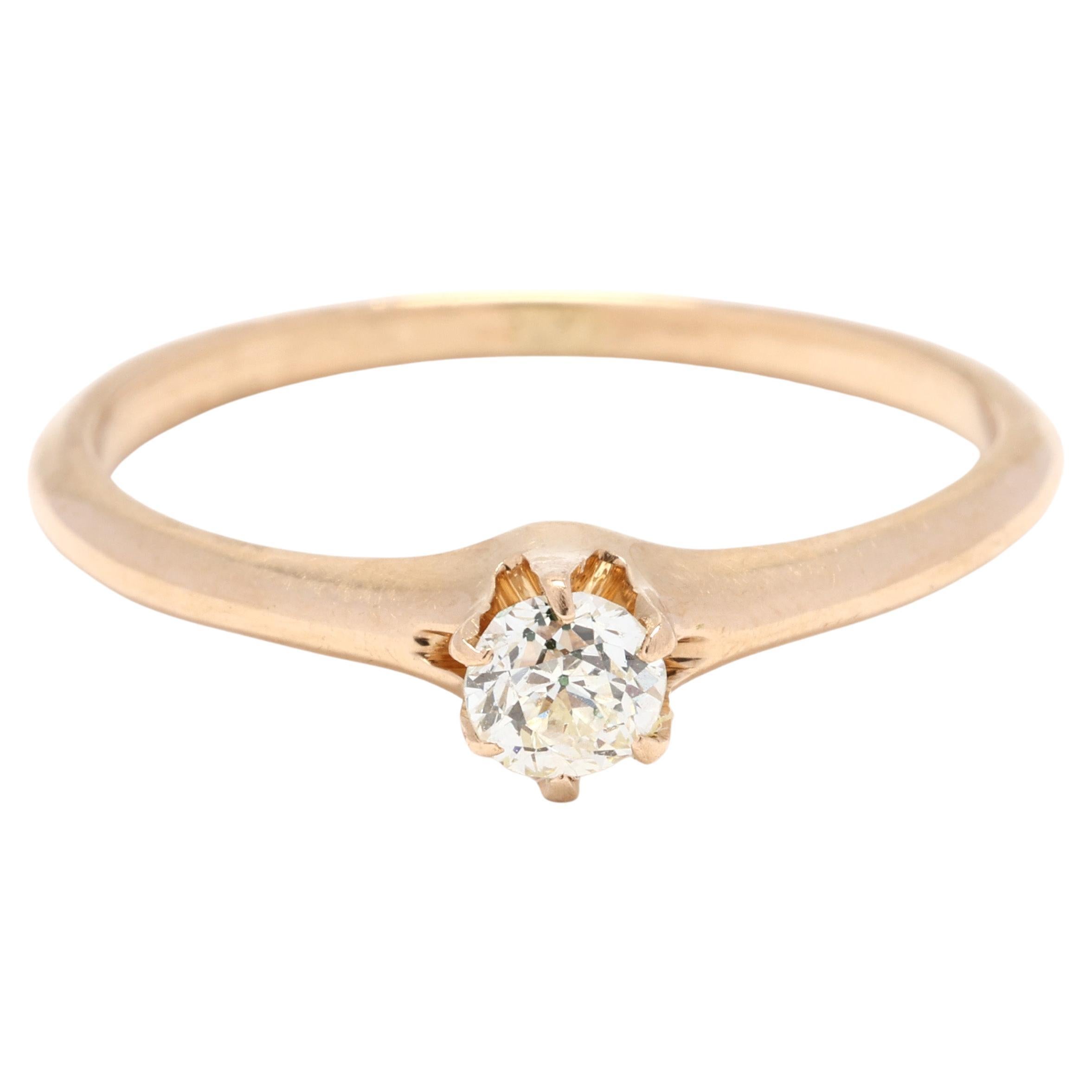Antiker .18ctw Diamant-Verlobungsring, 14k Gelbgold, Ring Größe 6,5
