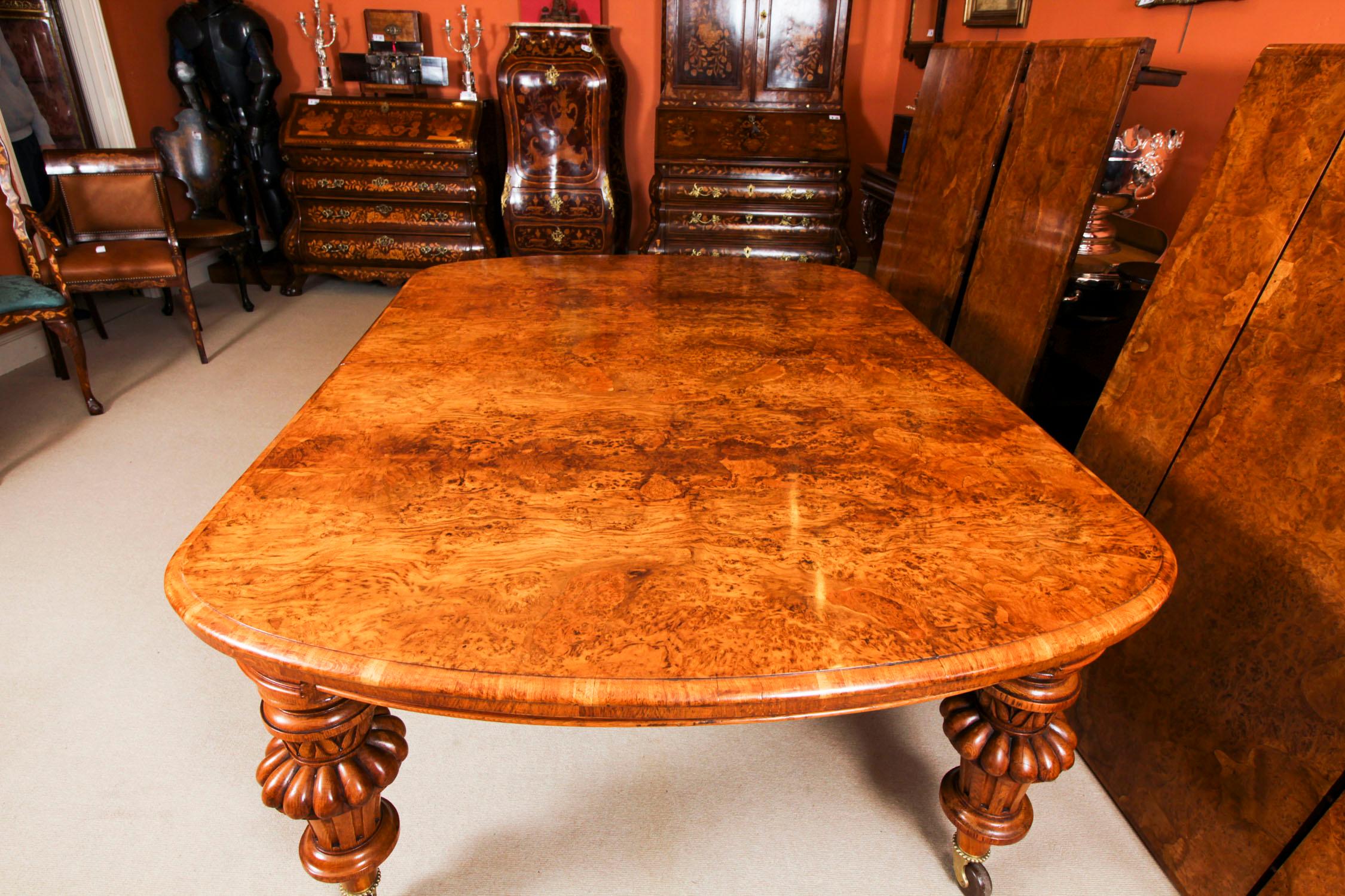 Carved Antique 18ft Pollard Oak Extending Dining Table & 14 Oak Armchairs 19th Century
