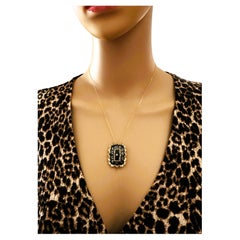 Antique pendentif épingle de deuil en diamant 18k & 14k avec chaîne en or jaune 14k 18".