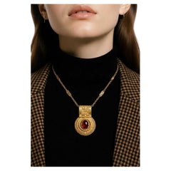 Antique 18K and Carnelian Etruscan Revival pendant by Ernesto Pierret, c. 1860