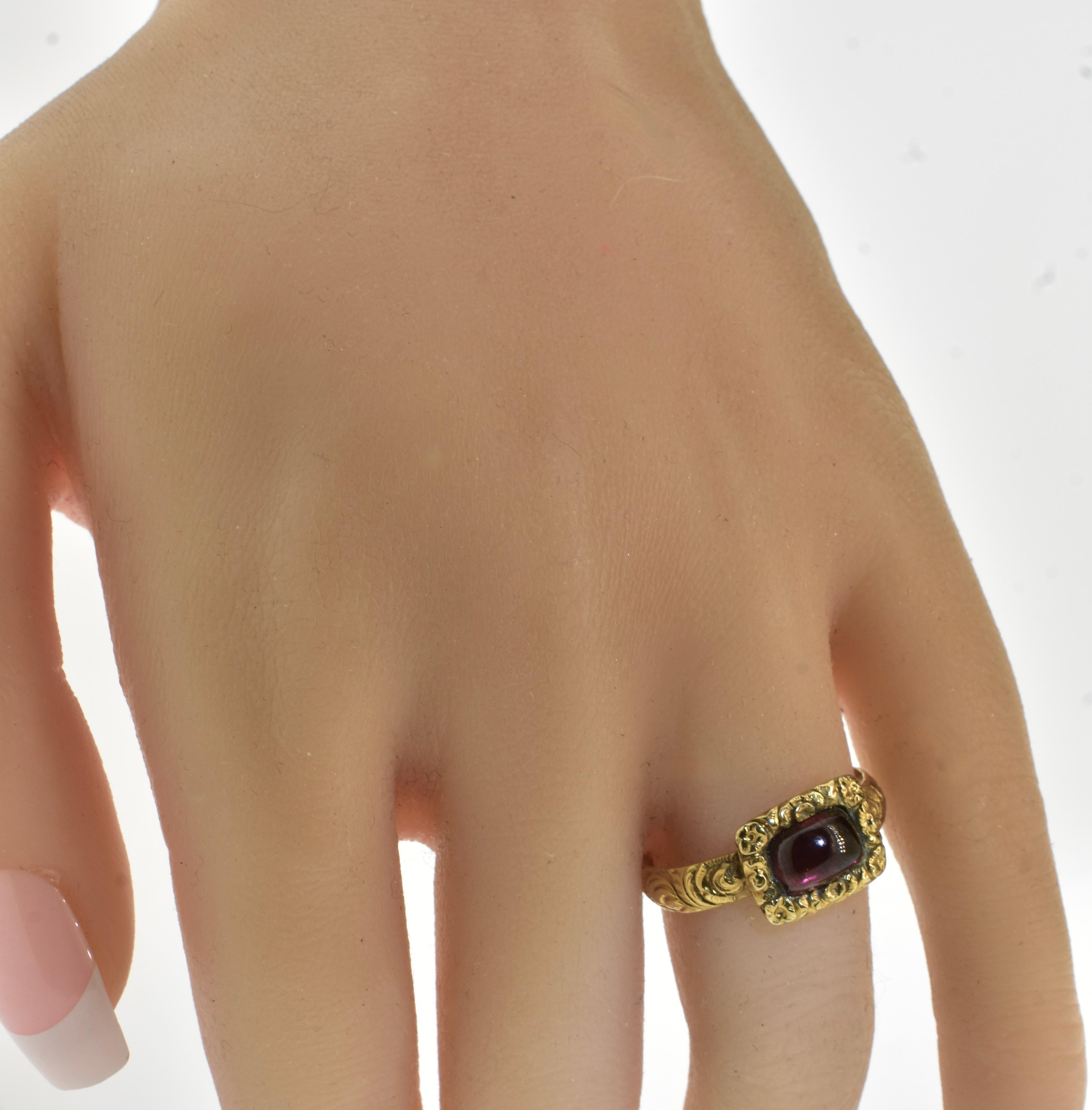Antique 18K and Garnet Ring,  Inscribed and dated 1712-1765. 1