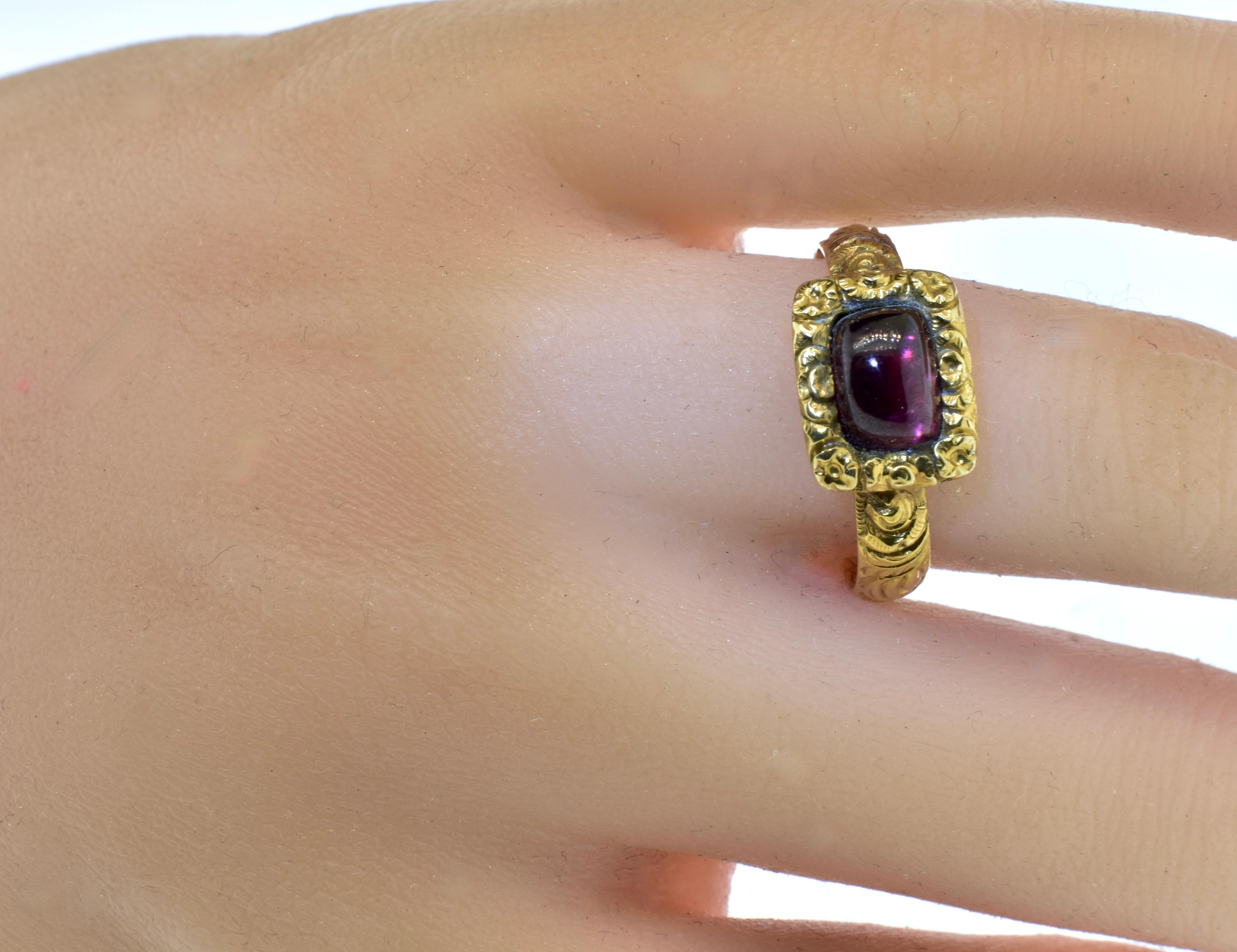 Antique 18K and Garnet Ring,  Inscribed and dated 1712-1765. 3