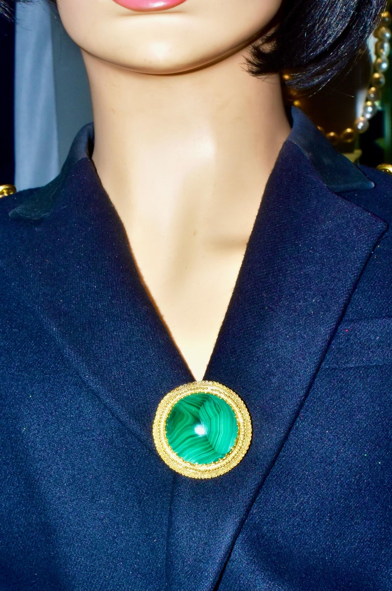 Antique 18K and Malachite Large Brooch, c. 1880 For Sale 1