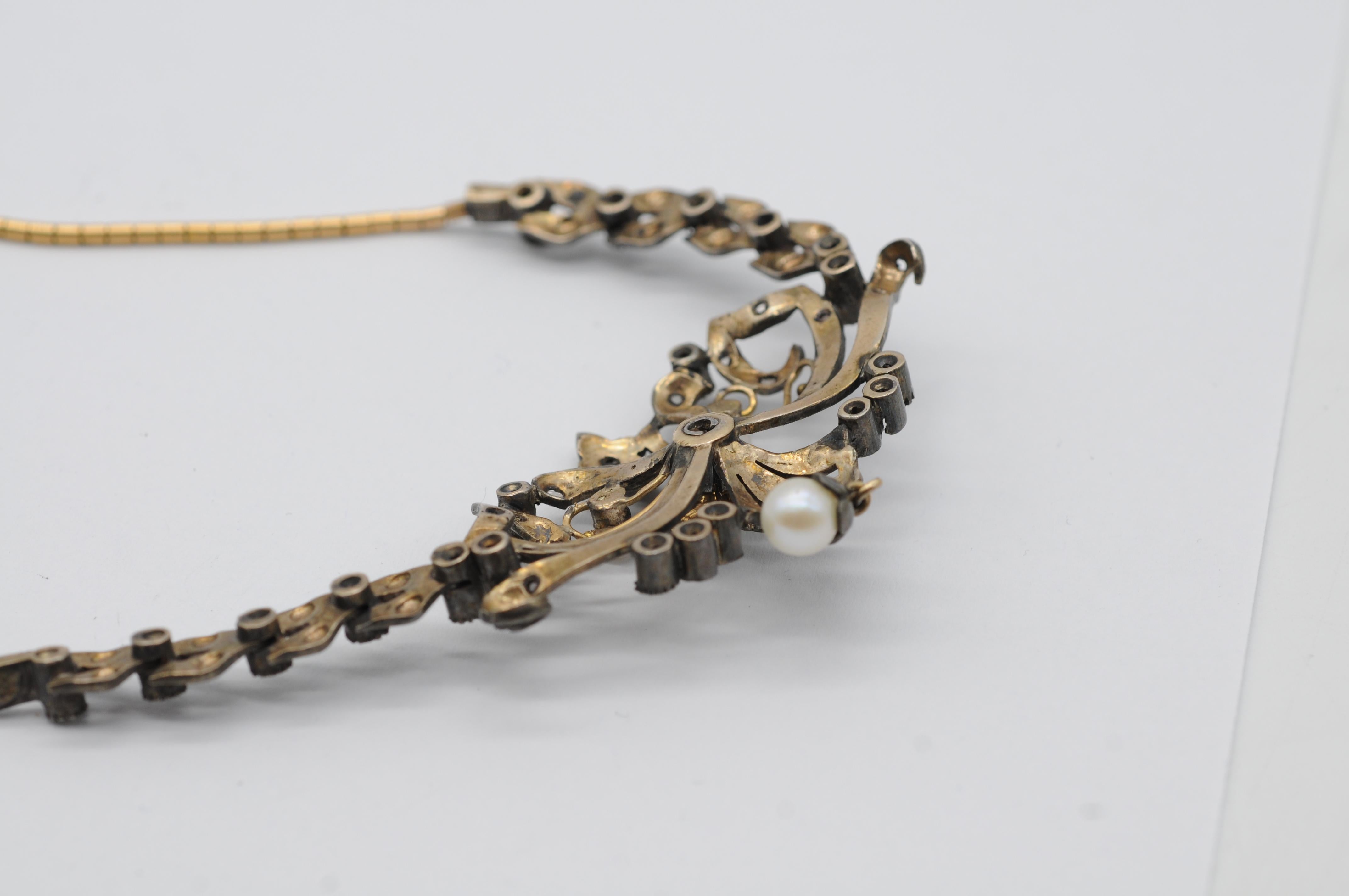Collier Art nouveau 18 carats ancien avec perles et diamants en vente 15