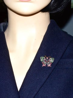 Antique 18K Butterfly Brooch with Diamonds, Sapphires, Emeralds and Rubies