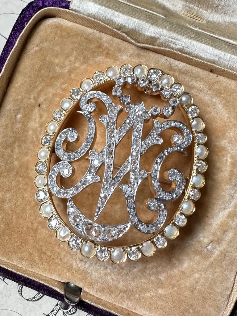 Antique 18k Diamond and Pearl Monogram 