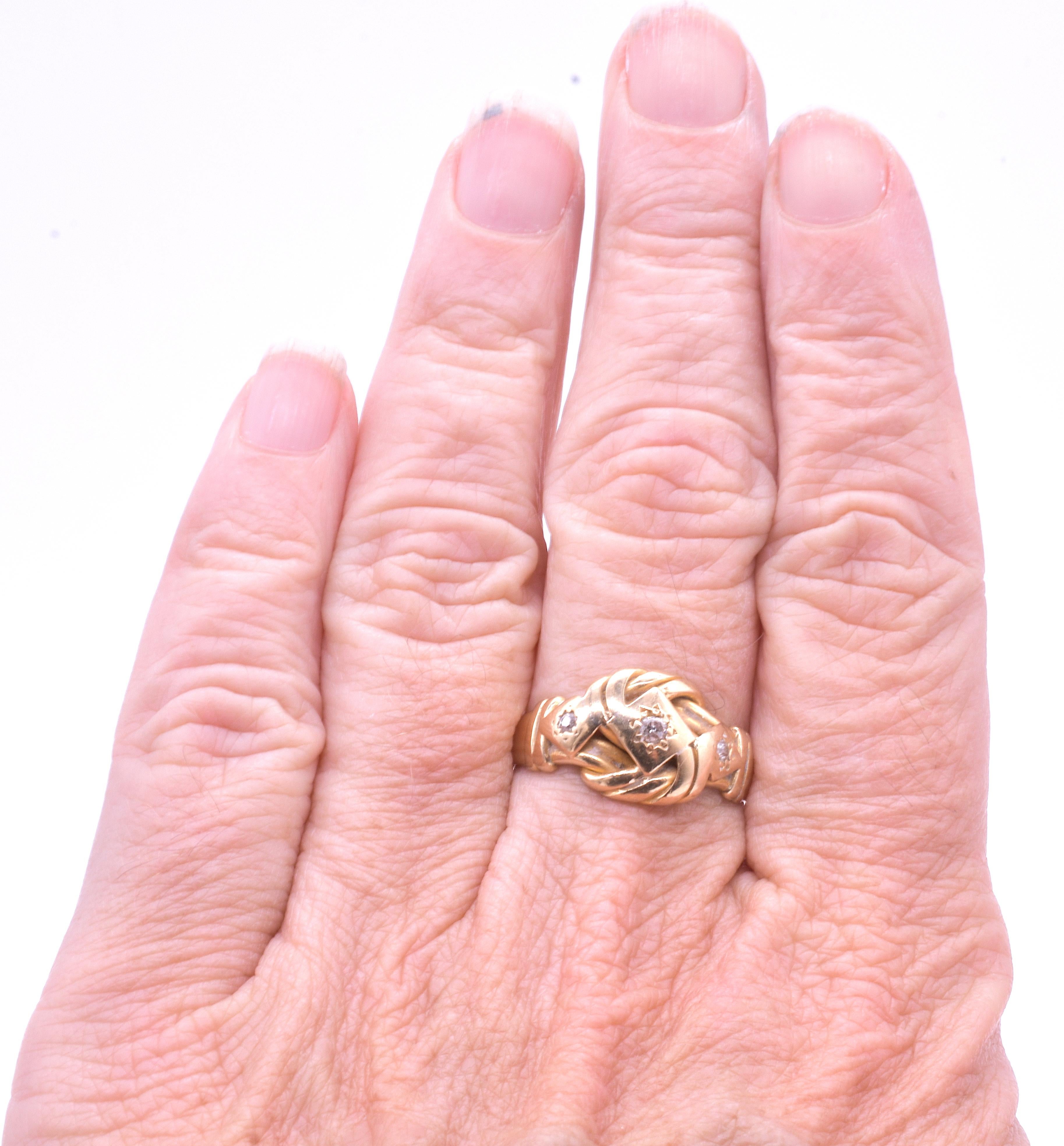 Late Victorian Antique 18 Karat Diamond Lover's Knot Ring, Hallmarked 1905 Birmingham  For Sale