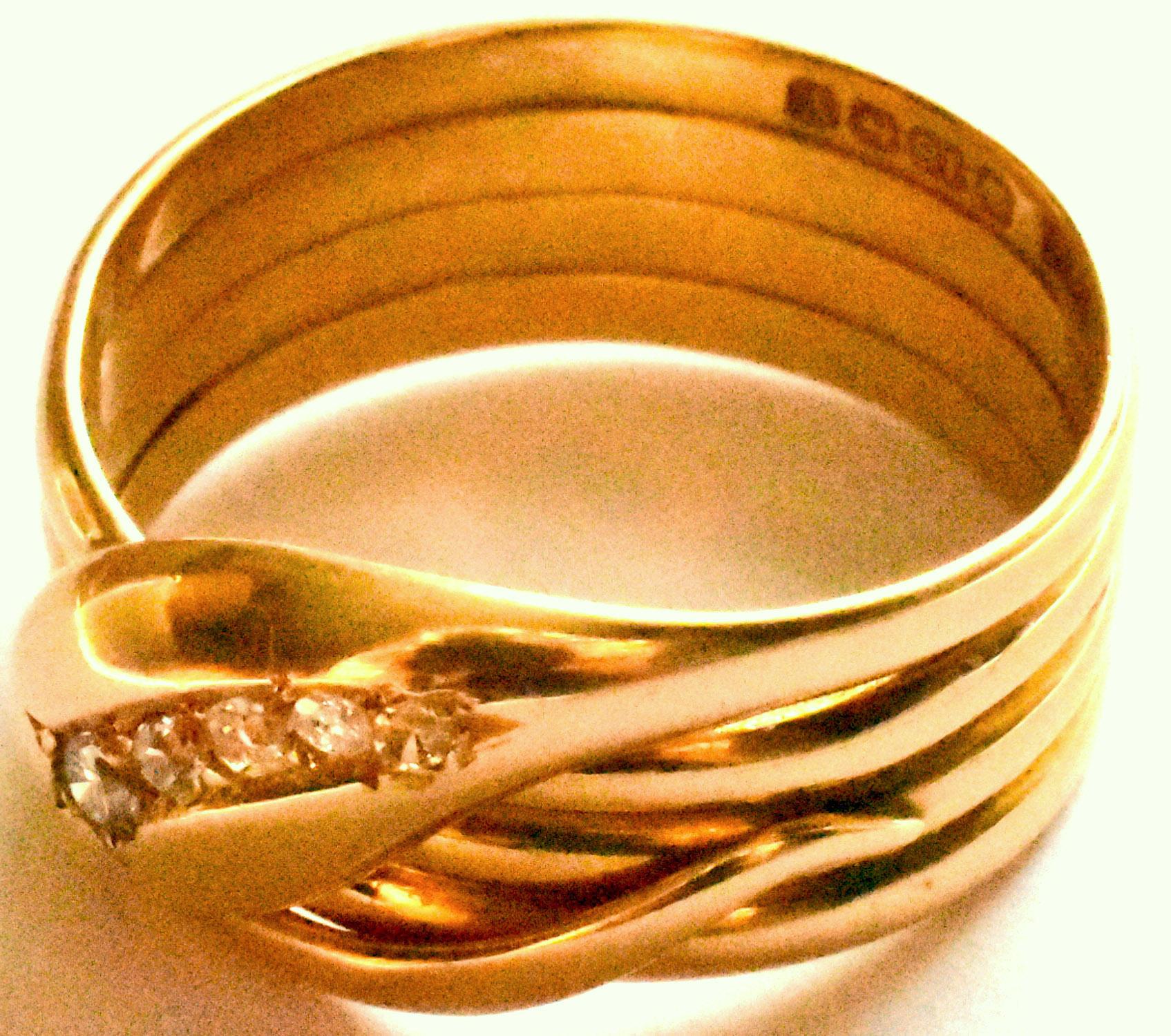 Women's or Men's Antique 18 Karat and Diamond Snake Ring, Hallmarked Birmingham, 1877