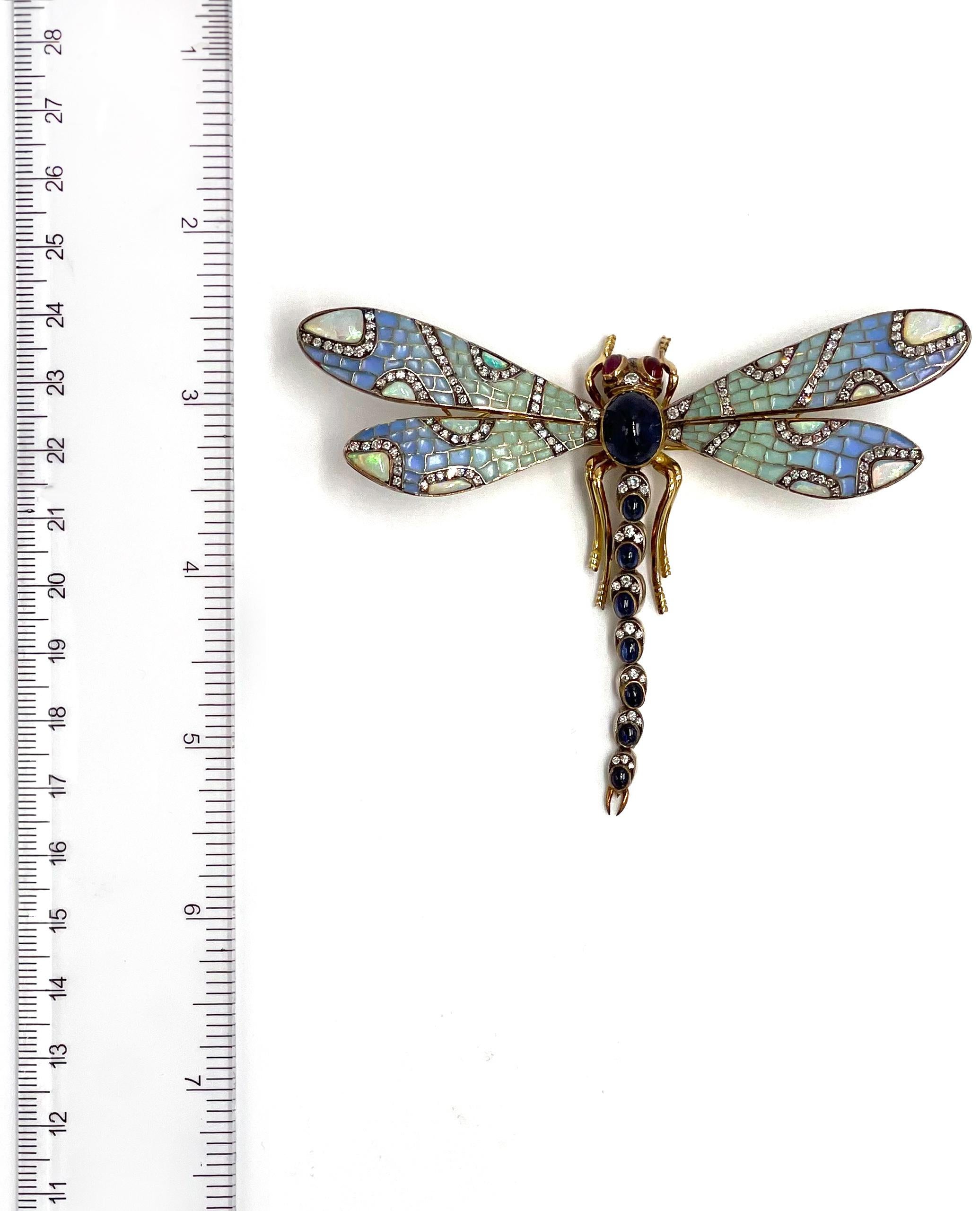 Women's or Men's Antique Hand Made 18K Gold and Silver Dragonfly Brooch, Circa 1880-1910 For Sale