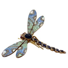 Antike Hand Made 18K Gold und Silber Libelle Brosche, CIRCA 1880-1910