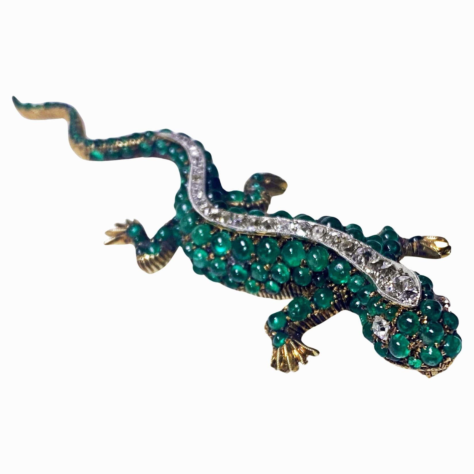 Antique 18K Emerald and Diamond salamander brooch C.1900 In Good Condition In Toronto, ON