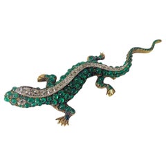 Antique 18K Emerald and Diamond salamander brooch C.1900