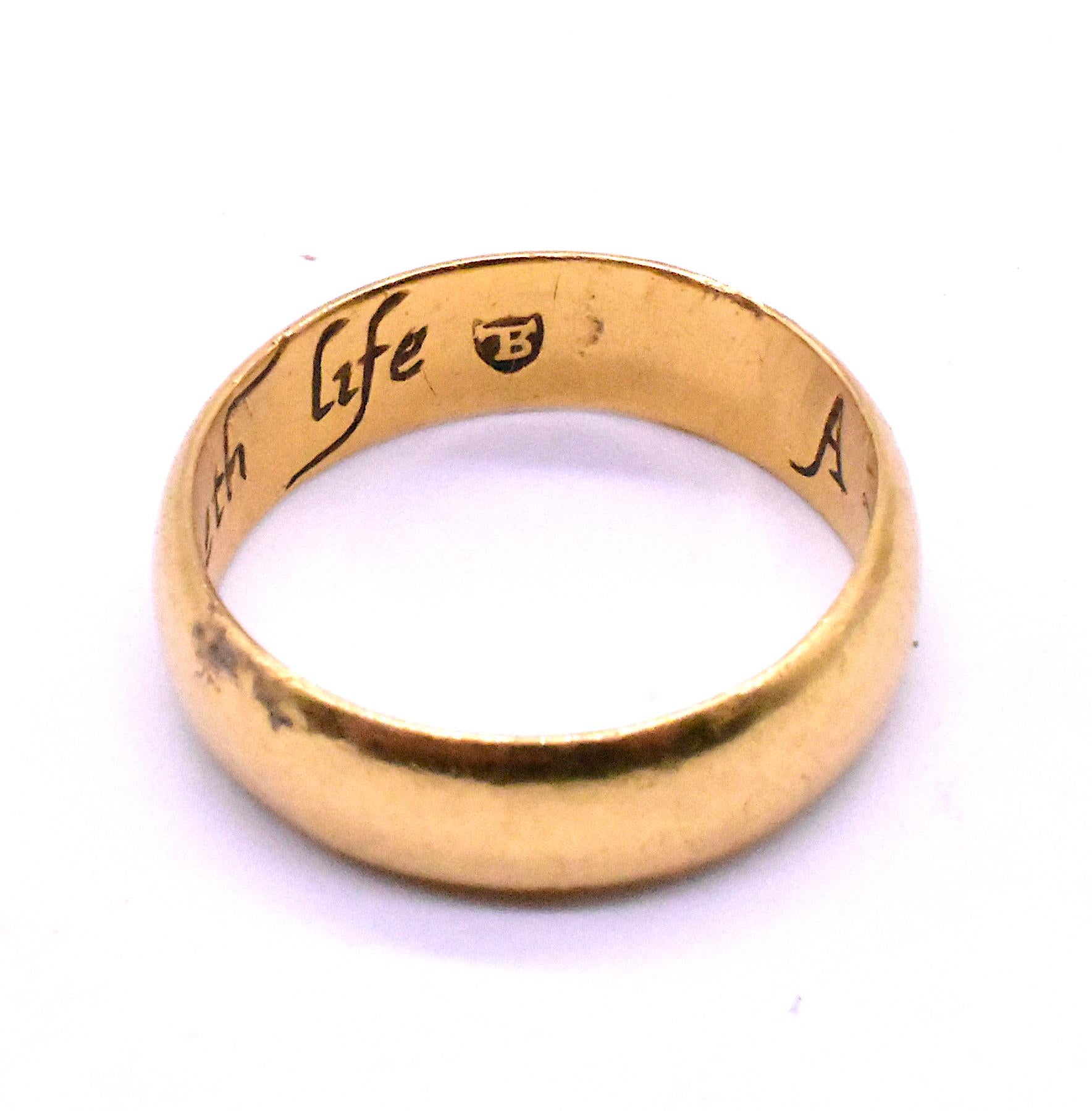 HM 1612 gravierter Poesie- oder Posy-Ring „A Vertuous Wife Preferreth Life“ für Damen oder Herren