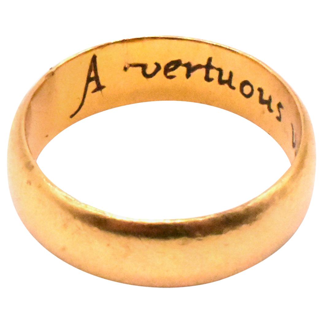 HM 1612 Engraved Poesy or Posy Ring "A Vertuous Wife Preferreth Life" For Sale