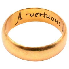 Antique HM 1612 Engraved Poesy or Posy Ring "A Vertuous Wife Preferreth Life"