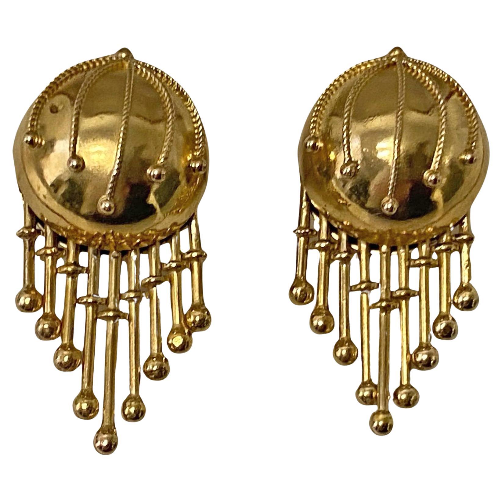 Antique 18K etruscan tassel drop Earrings, English C.1860