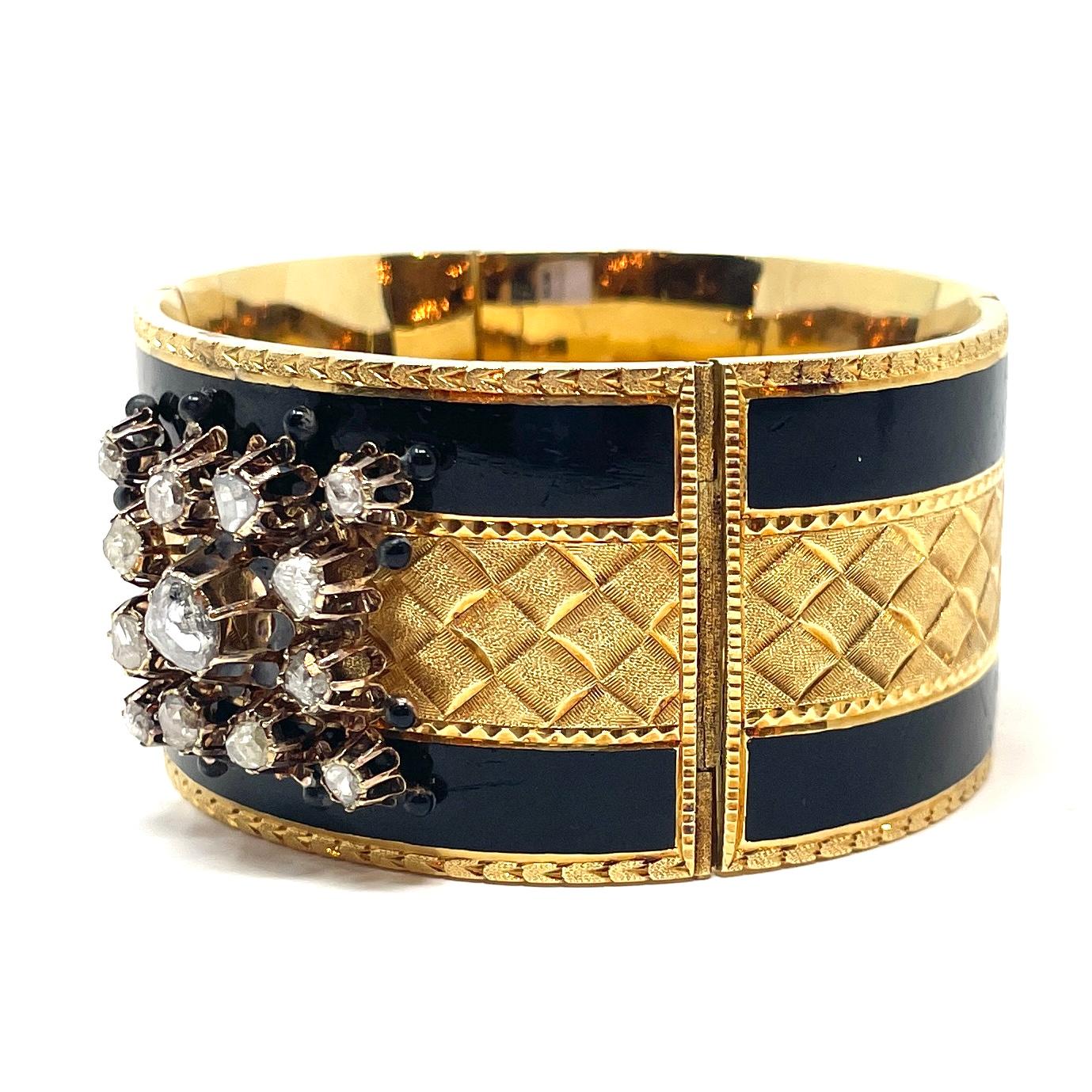 Antikes Armband aus 18 Karat französischer Emaille und Diamanten im Rosenschliff im Zustand „Gut“ in New Orleans, LA