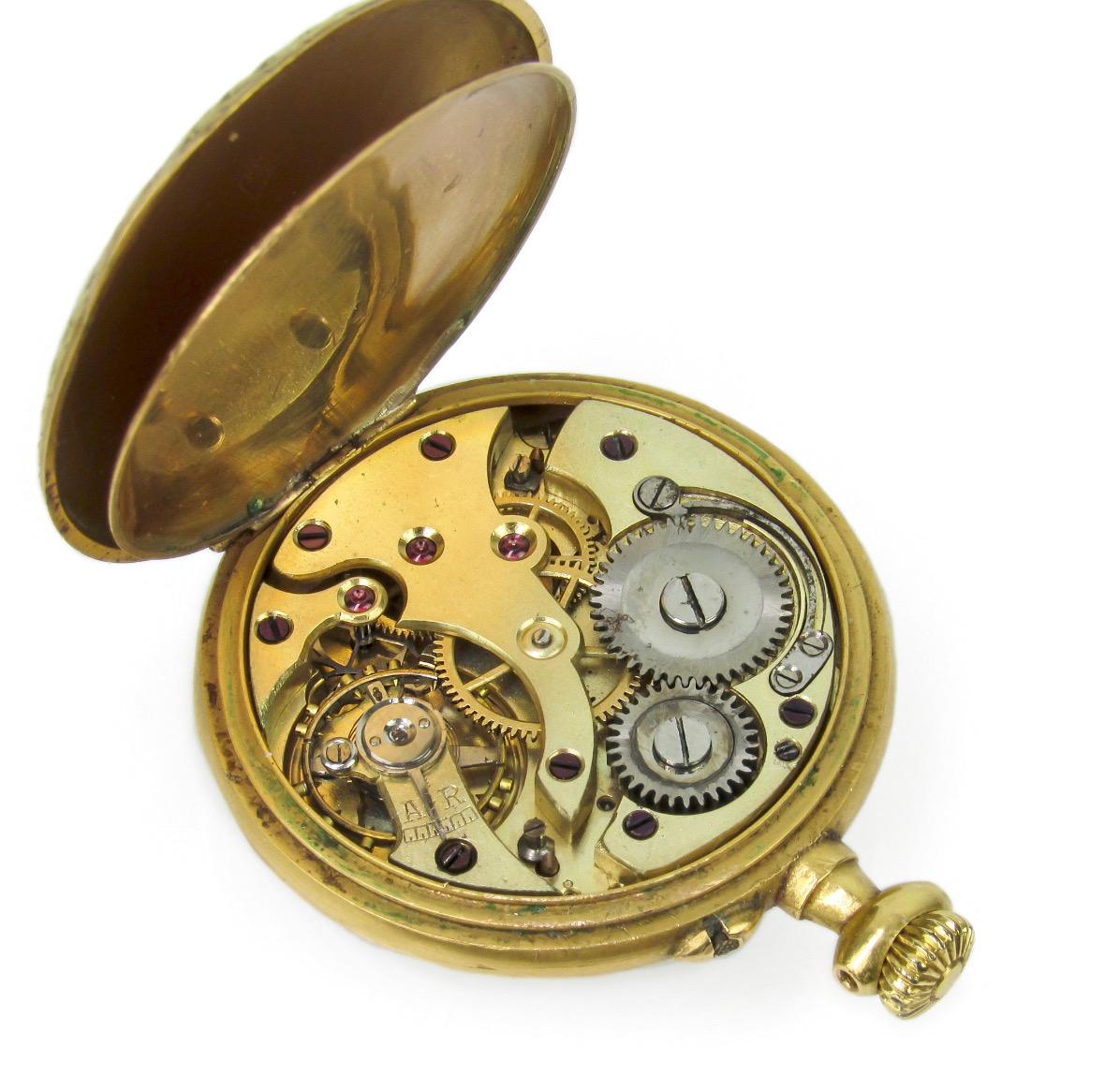 Antike 18 Karat französische Taschenuhr mit Schale aus Hygieia im Zustand „Gut“ in Hummelstown, PA