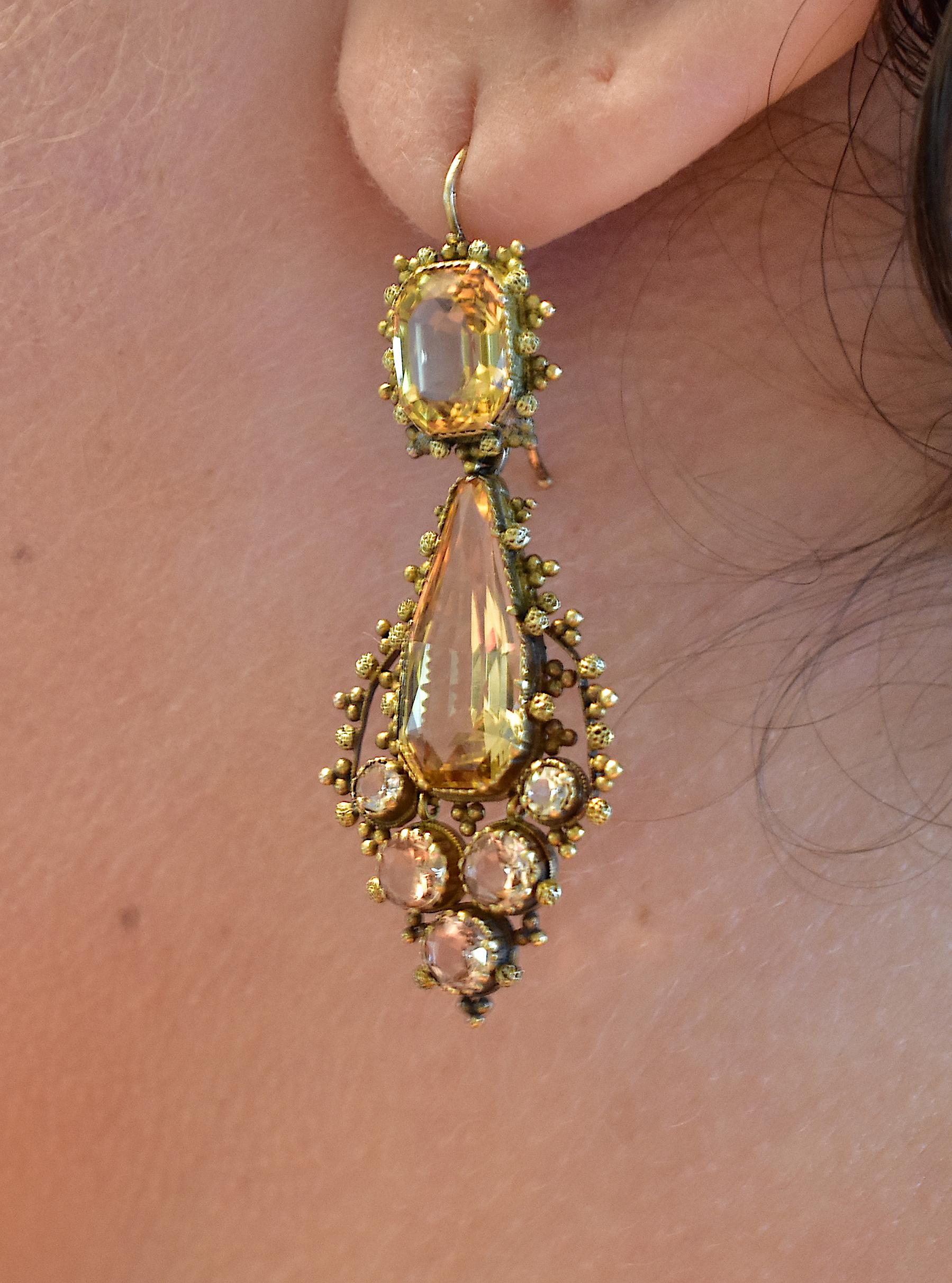 Antique 18 Karat Georgian Topaz and Diamond Pendant Earrings 4