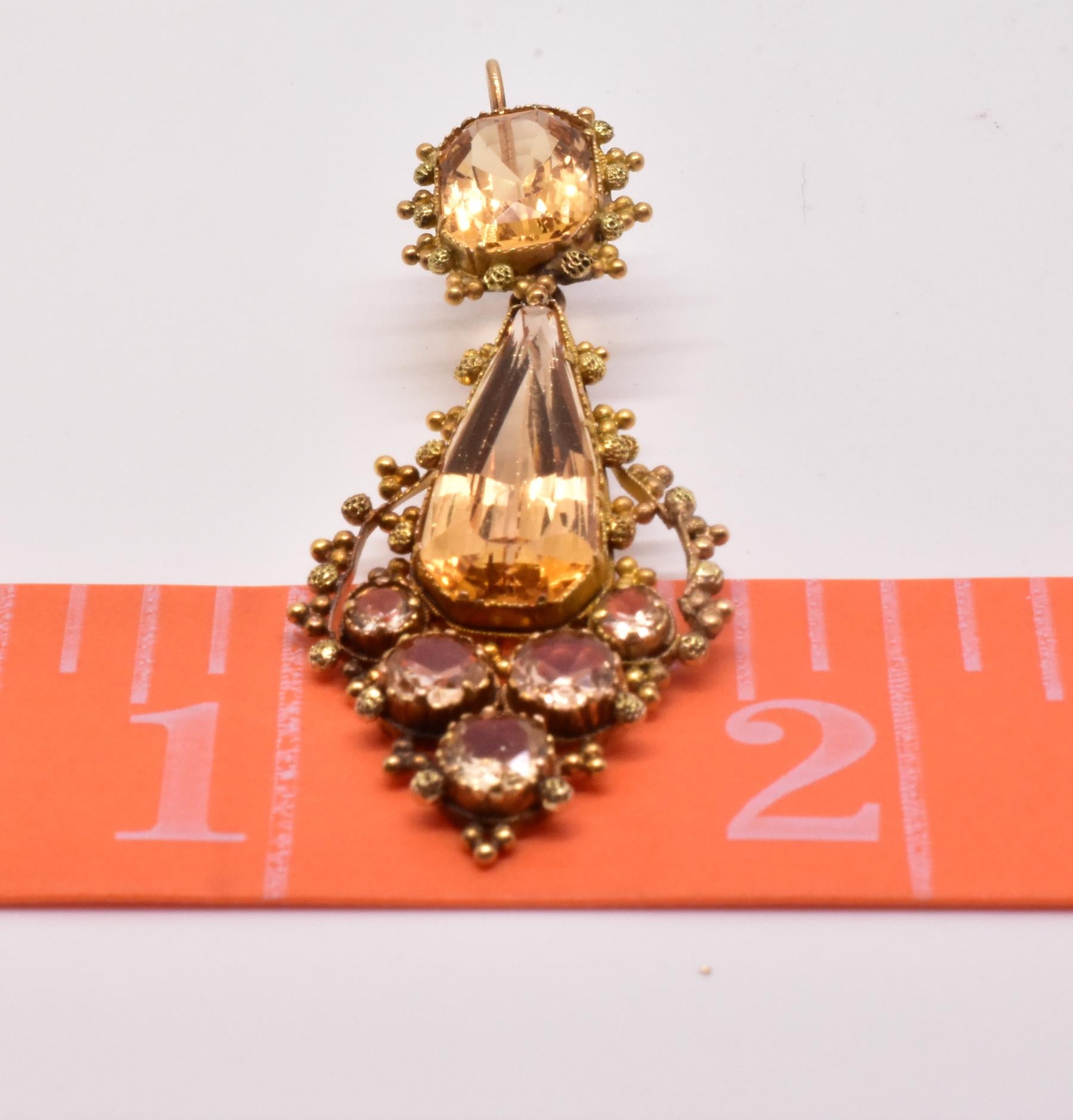 Women's Antique 18 Karat Georgian Topaz and Diamond Pendant Earrings