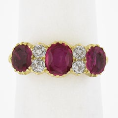 Antique 18k Gold 1.78ct GIA Oval Burma Ruby Old Diamond Scroll Work Band Ring