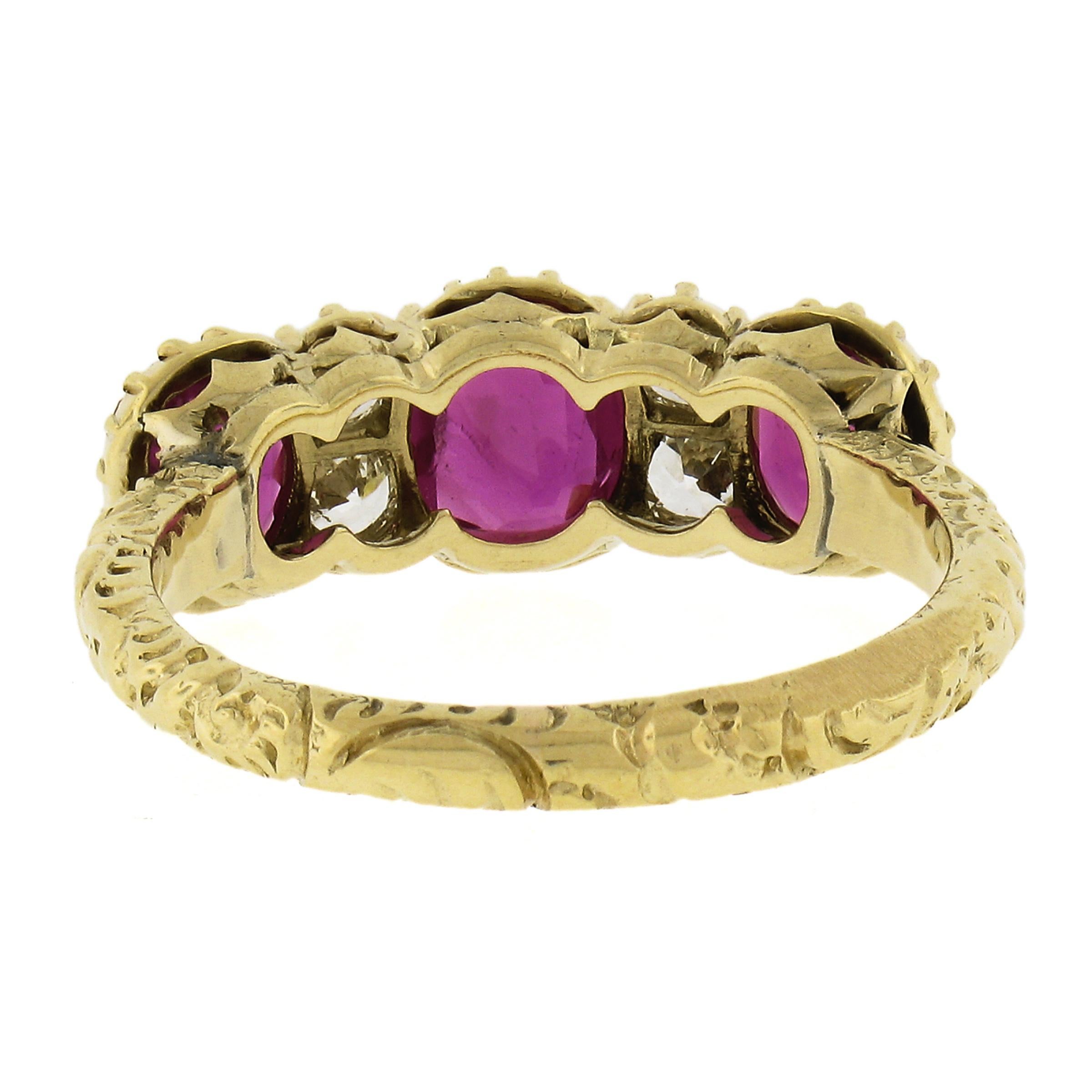 Antique 18k Gold 1.78ct GIA Oval Burma Ruby Old Diamond Scroll Work Band Ring For Sale 1