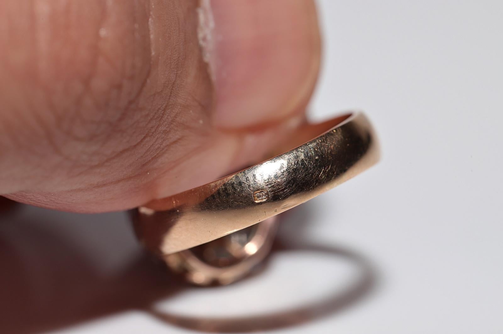 Antique 18k Gold 1888 Written Natural Rose Cut Diamond And Turquoise Ring For Sale 5